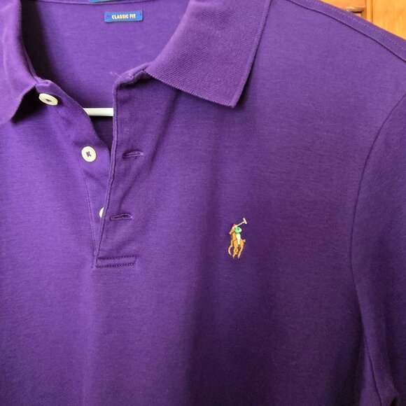 Polo Ralph Lauren Shirt Mens Medium Classic Fit  Purple Soft Touch Flesh Pony - Picture 3 of 4